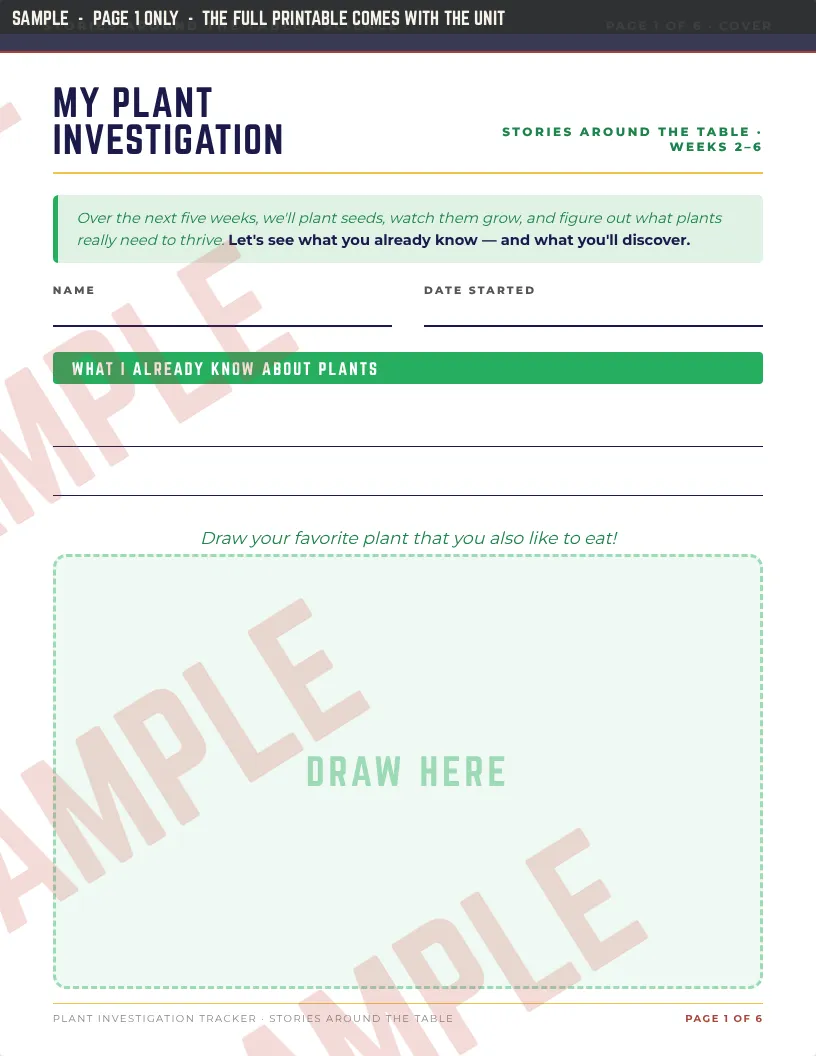 Page 1 of Plant Investigation Tracker, marked sample